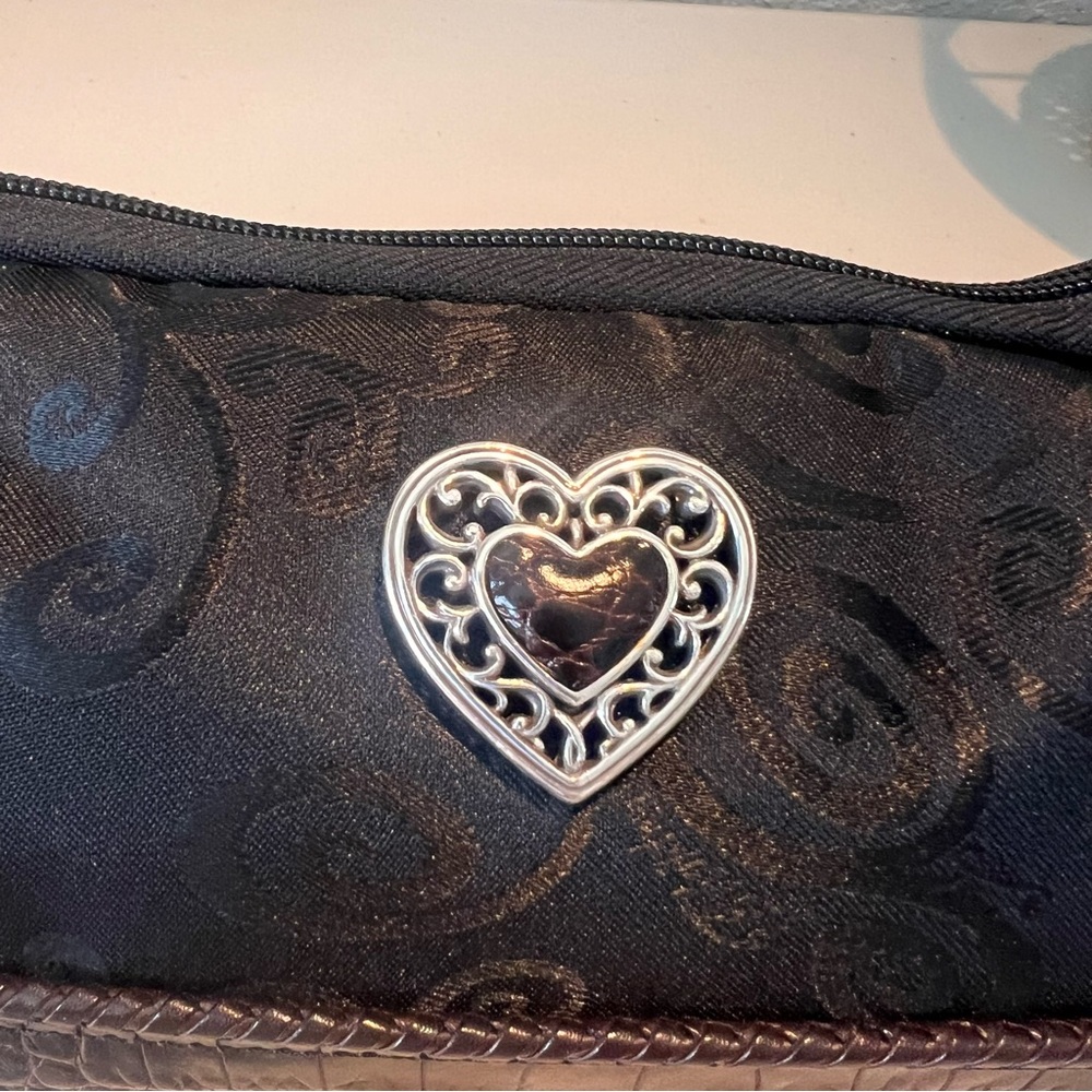 Brighton Toiletry Bag Signature Black with Embossed Brown Leather Heart Accents - Picture 7 of 12